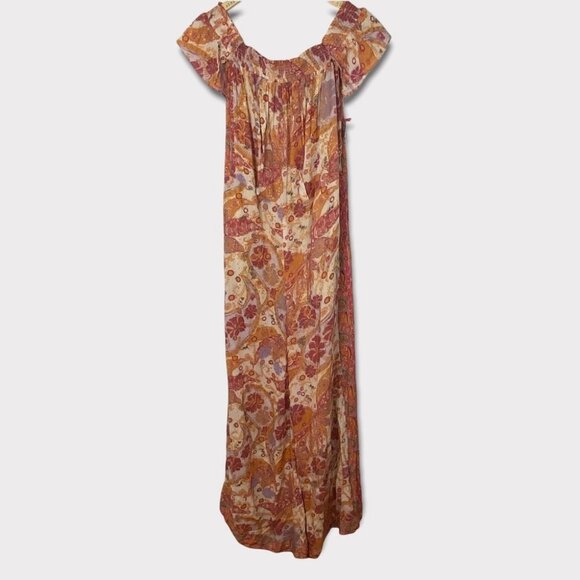 Free People Bohemian Wide Leg Orange Yellow Floral Jumpsuit Carmen Smock XS Boho - Picture 8 of 15